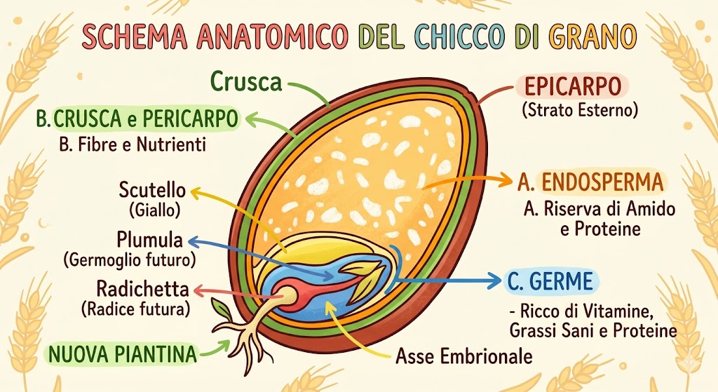 Schema anatomico del chicco di grano